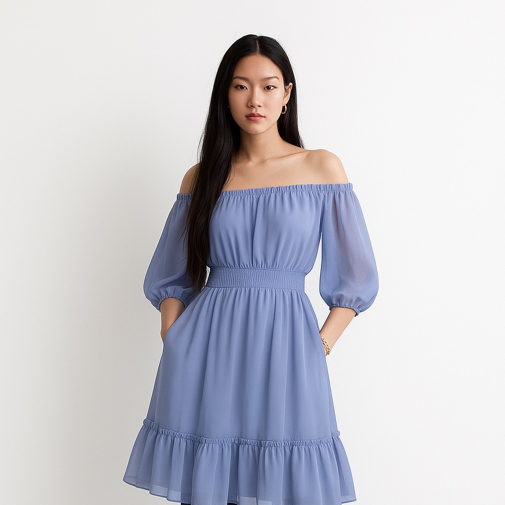 Halogen Off-Shoulder Blue Mini Dress